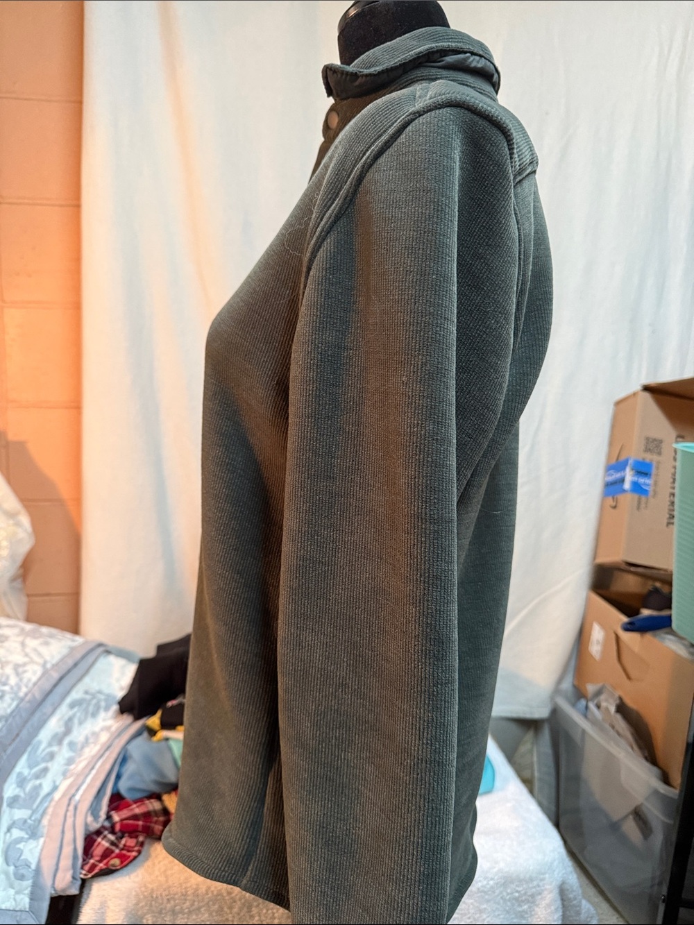 Button-Front Olive Green Ribbed Cardigan Jacket - Picture 2 of 9